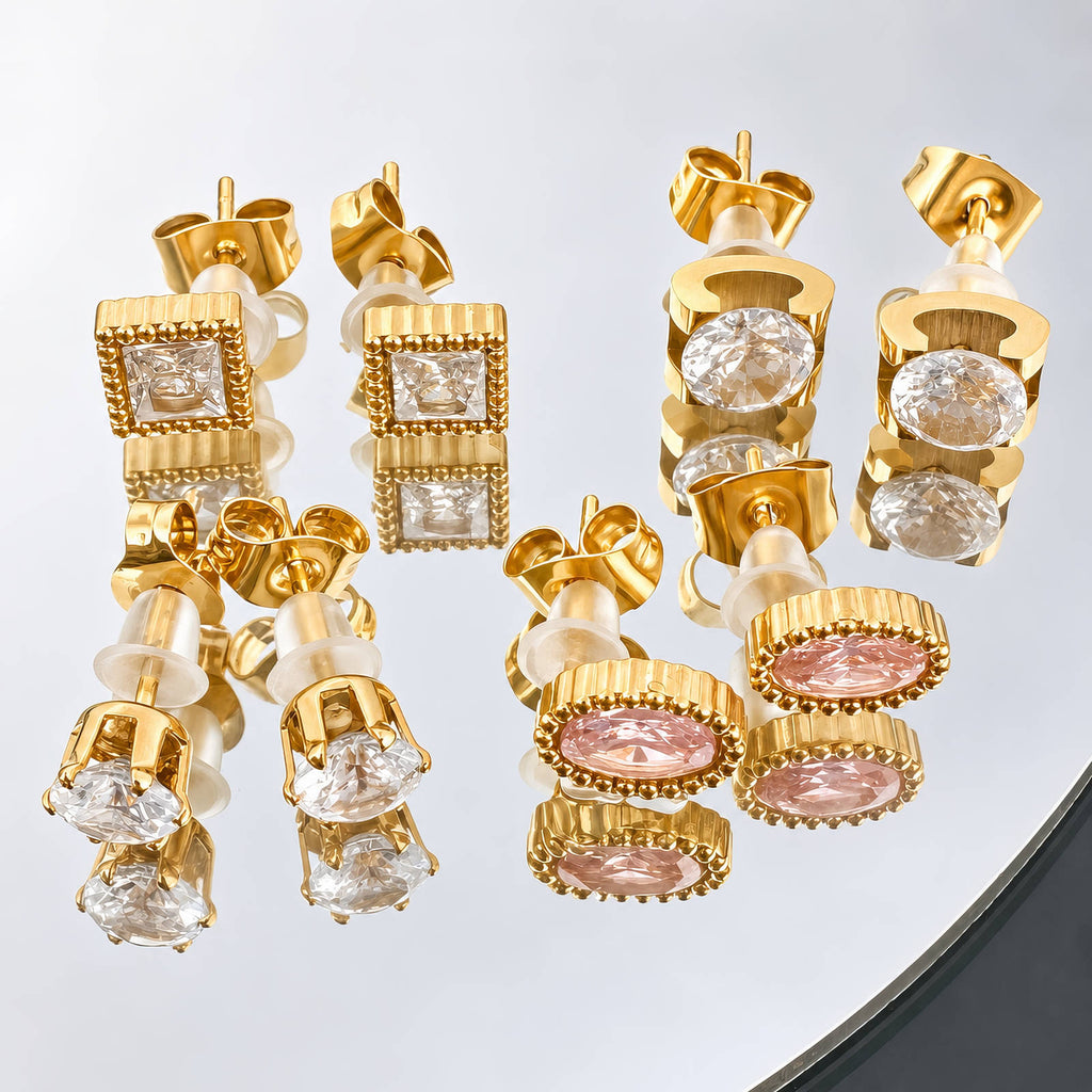 Earrings, 18K Gold Plated Steel