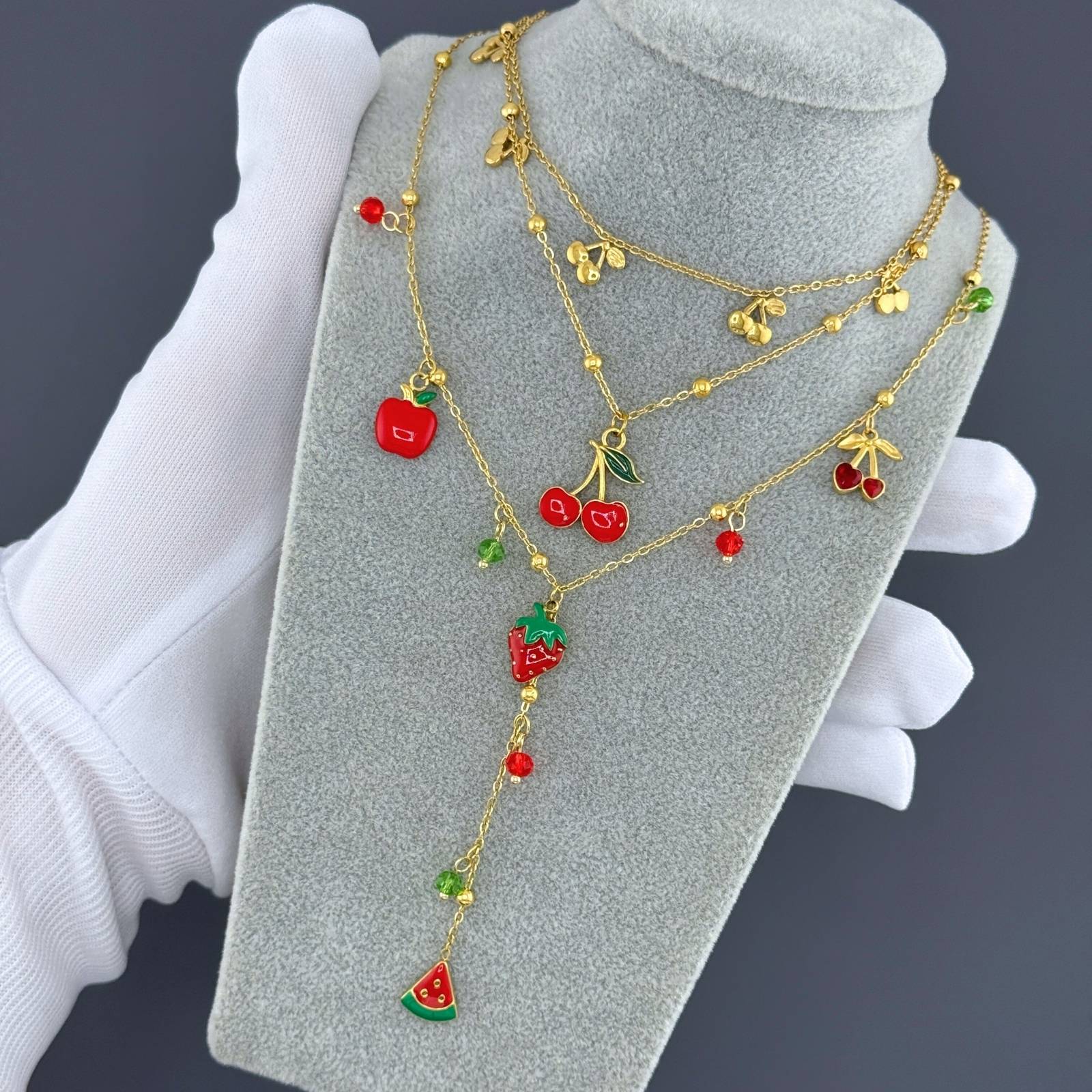 Strawberry Necklace, 18K Gold Plated Steel