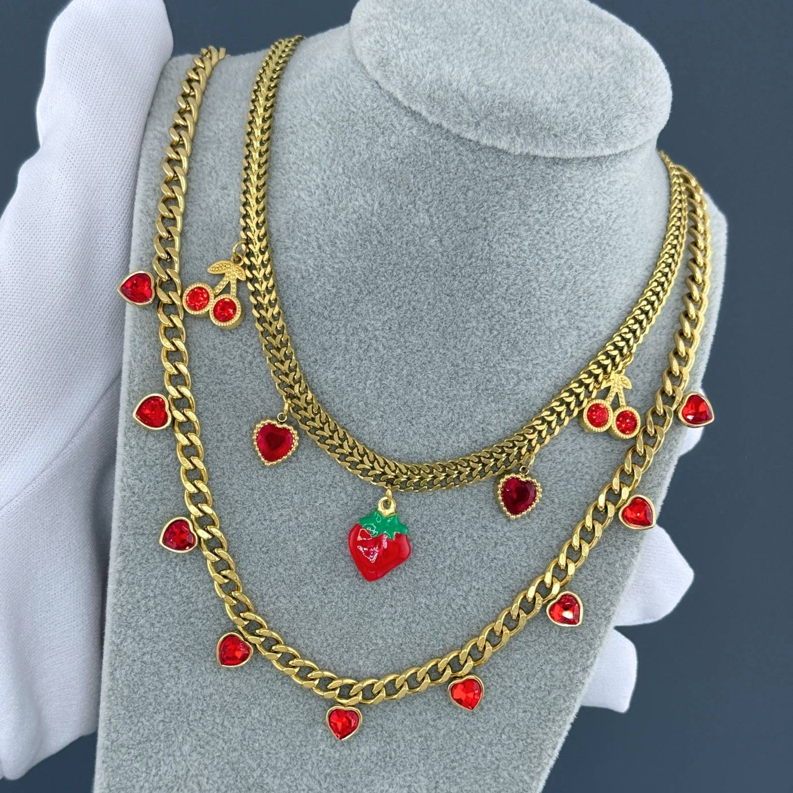 Hearts Necklace, 18K Gold Plated Steel