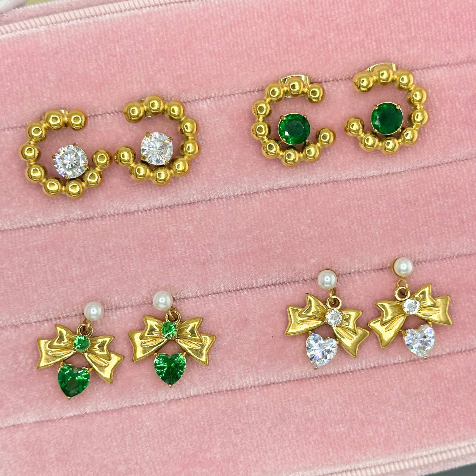 Hearts and bows Earrings, 18K Gold Plated Steel