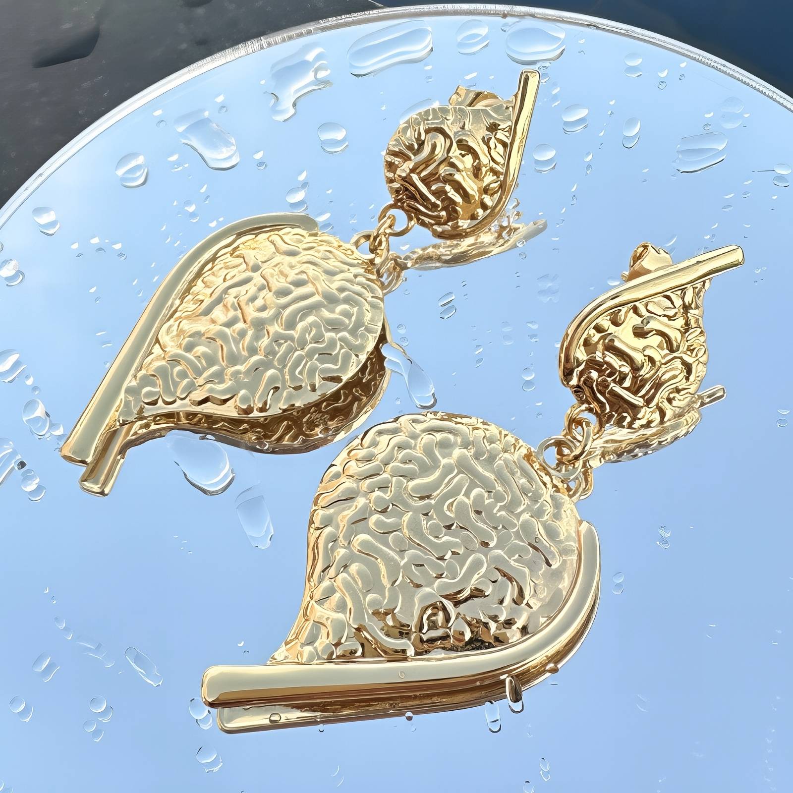 Earrings, 18K Gold Plated Steel