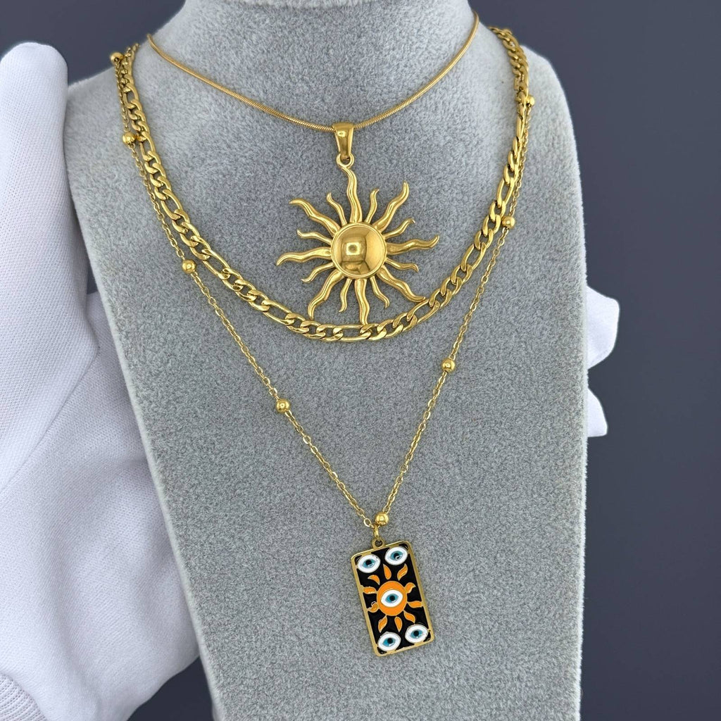 Sun Necklace, 18K Gold Plated Steel