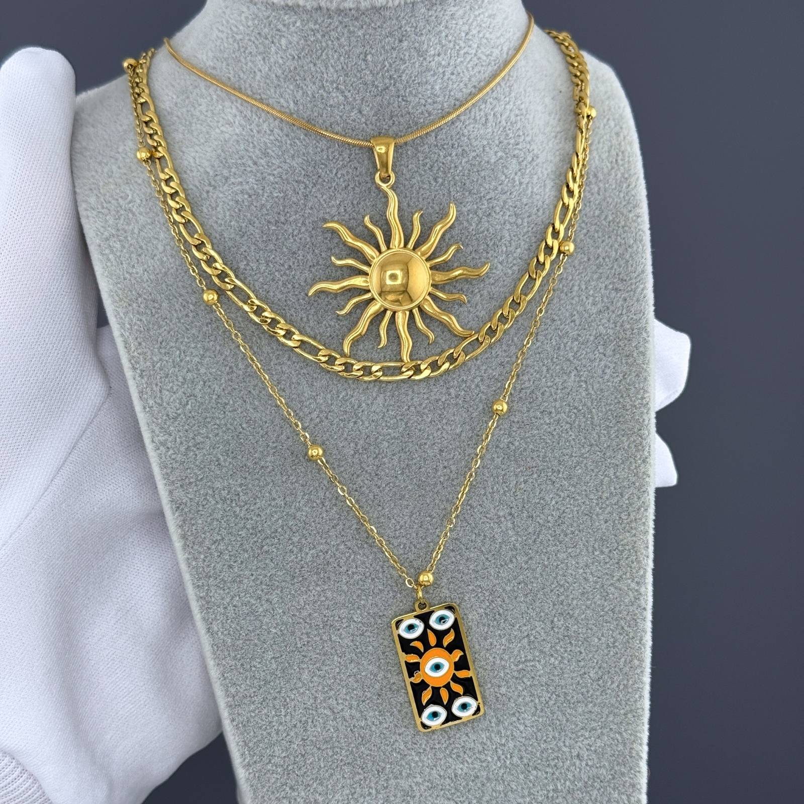Sun Necklace, 18K Gold Plated Steel