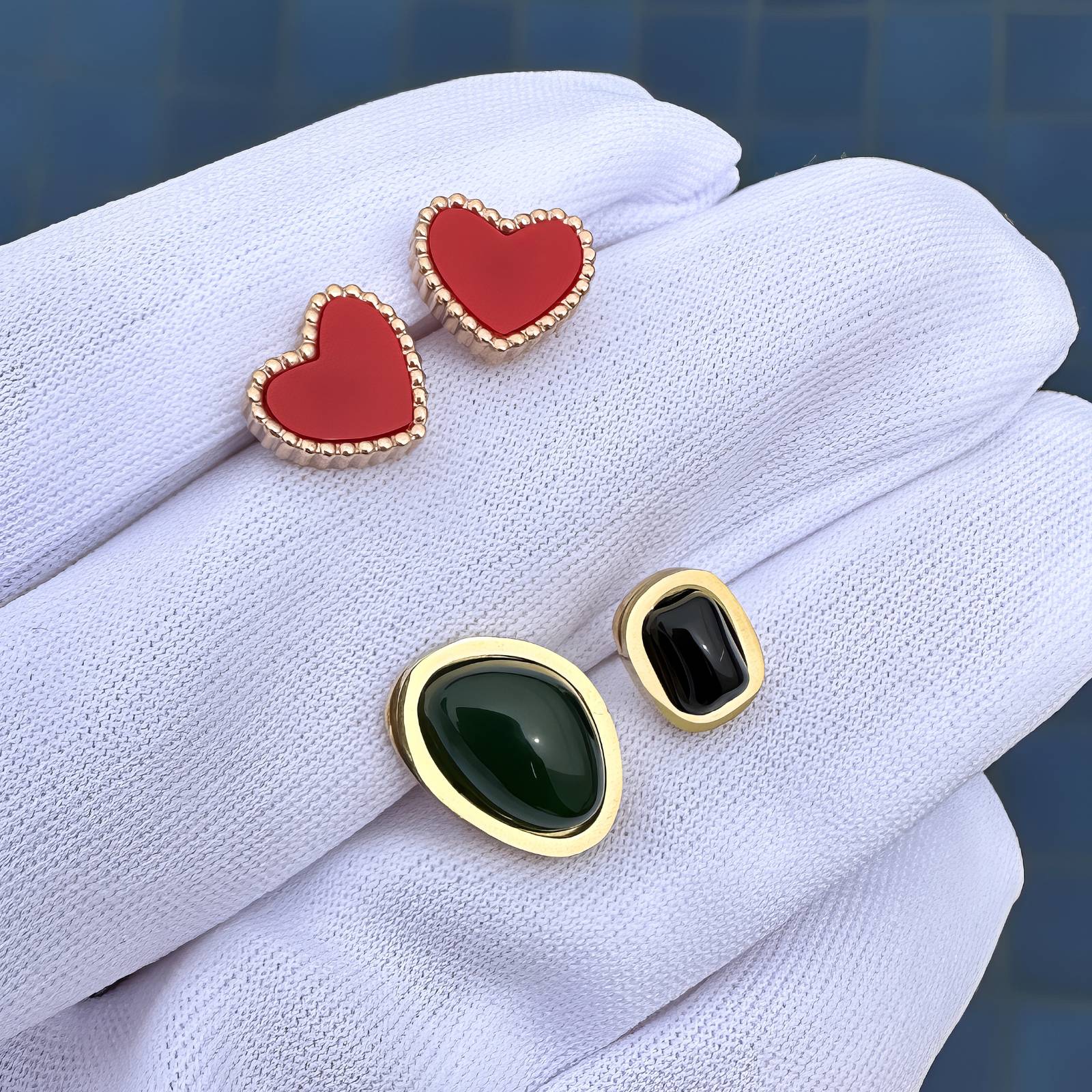Hearts Earrings, 18K Gold Plated Steel