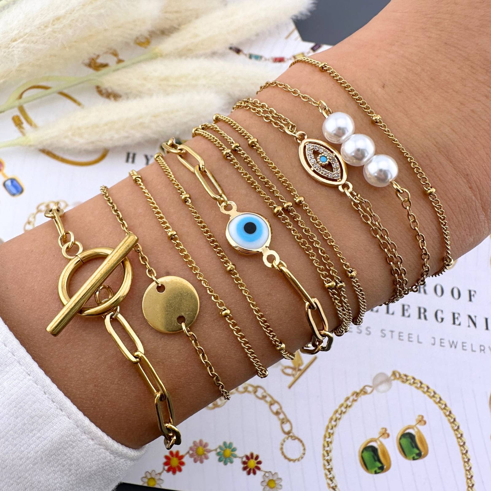 Bracelet, 18K Gold Plated Steel