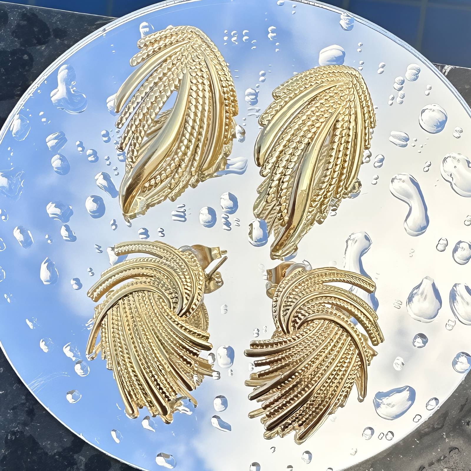 Earrings, 18K Gold Plated Steel