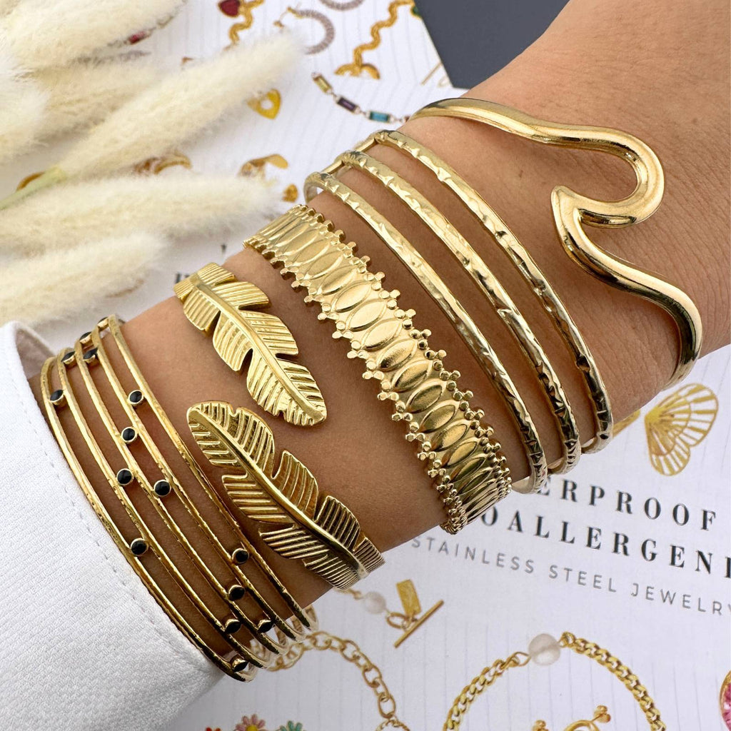 Leaves Bracelet, 18K Gold Plated Steel