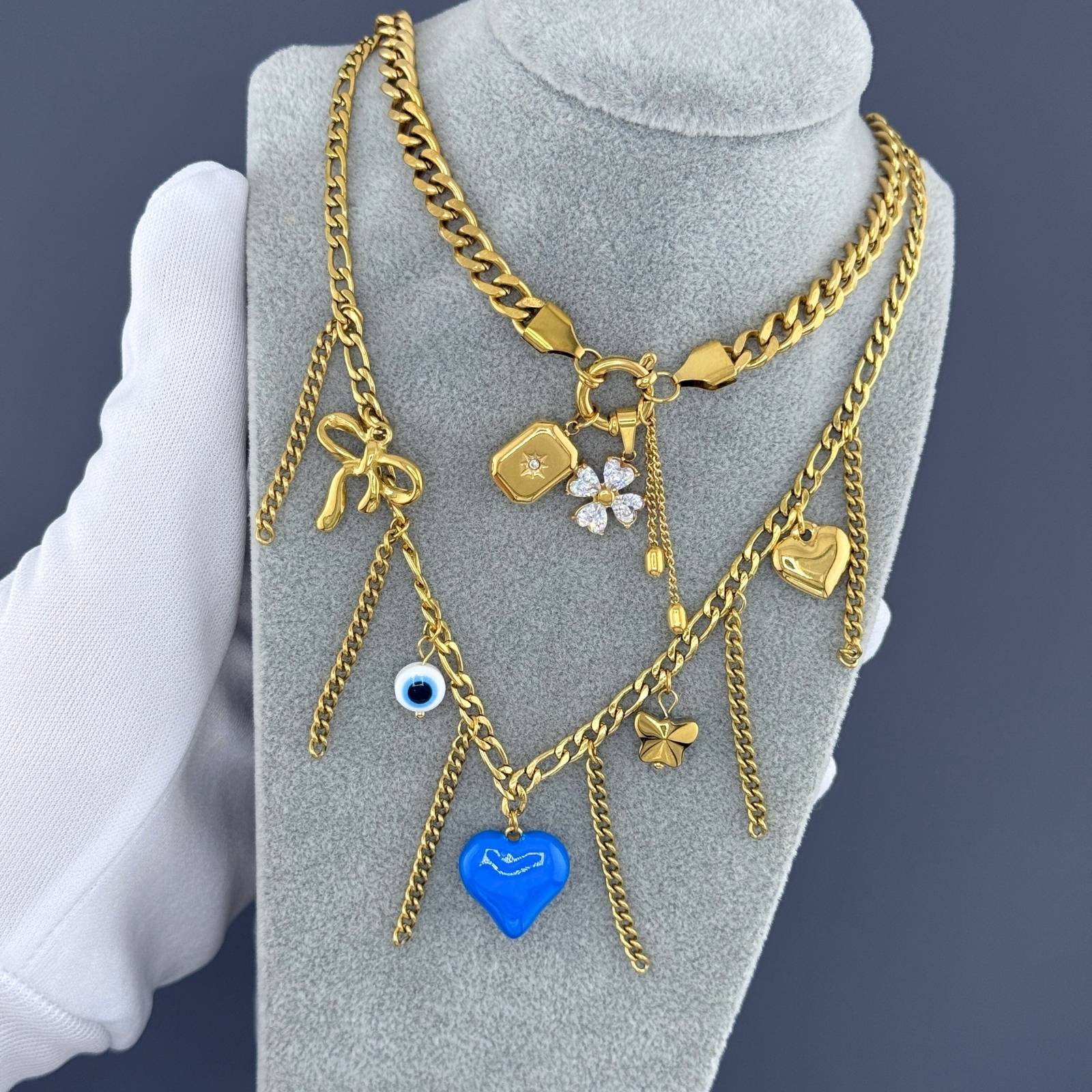 Hearts Necklace, 18K Gold Plated Steel
