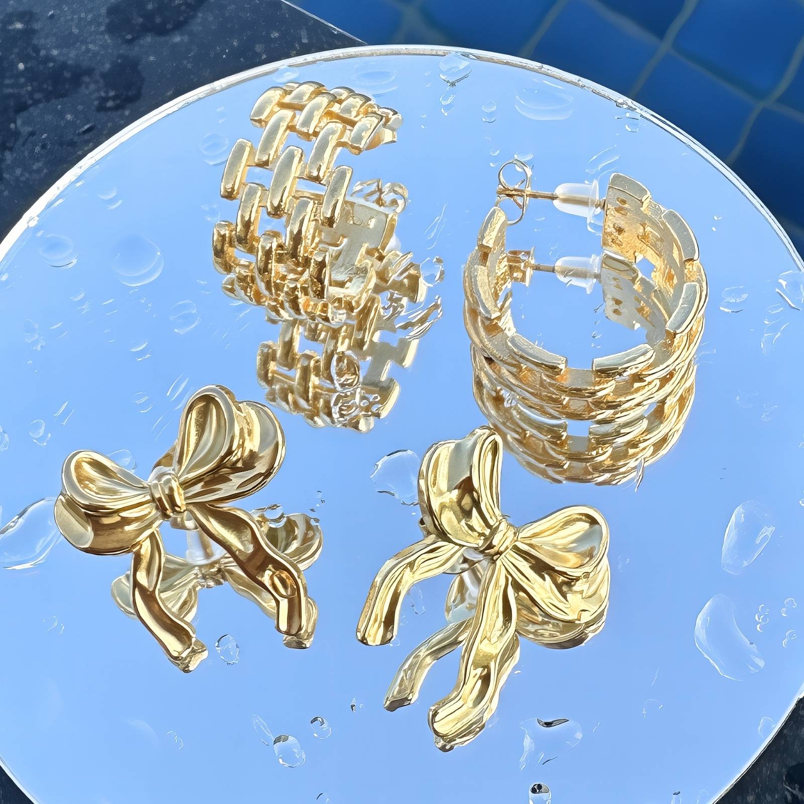 Earrings, 18K Gold Plated Steel