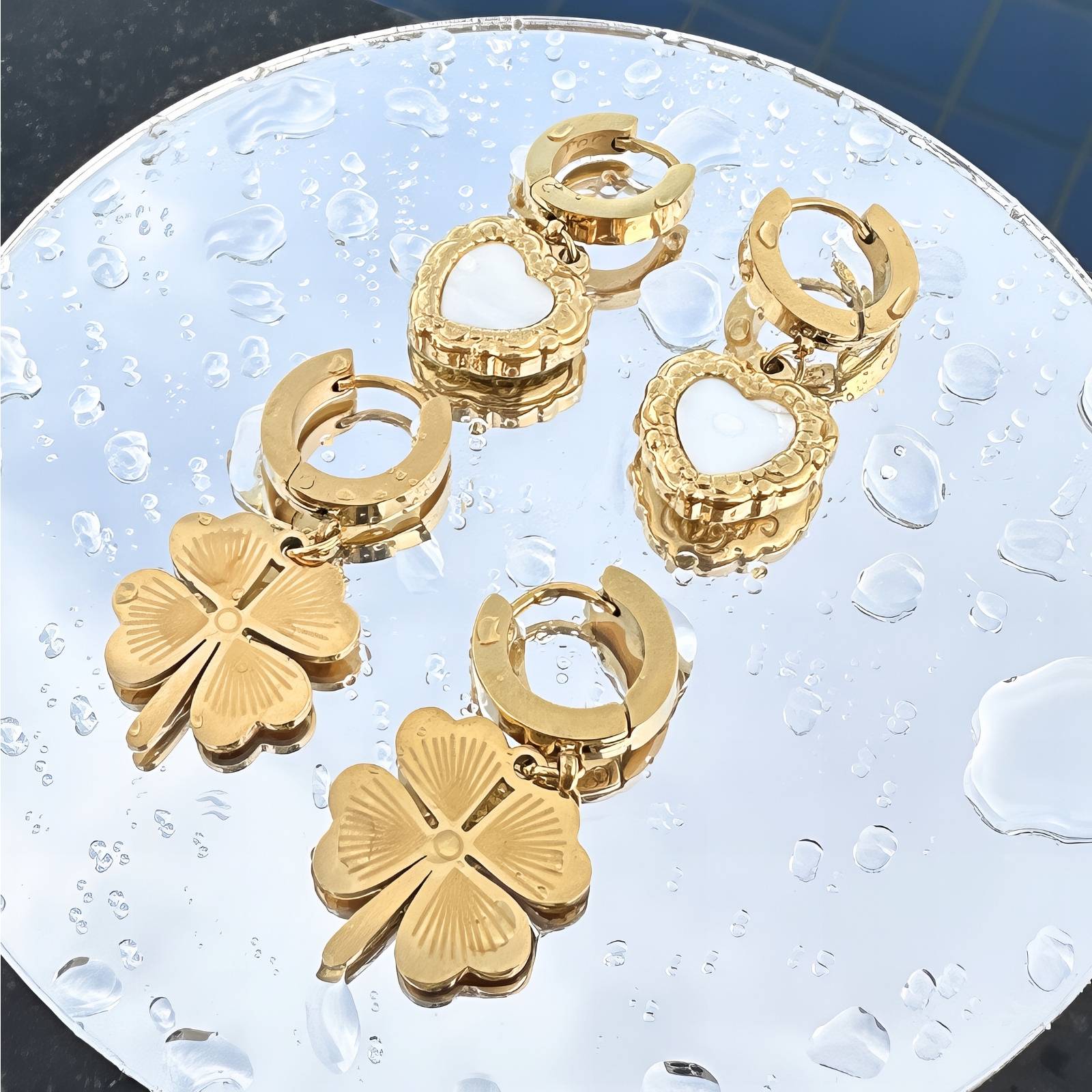 Earrings, 18K Gold Plated Steel