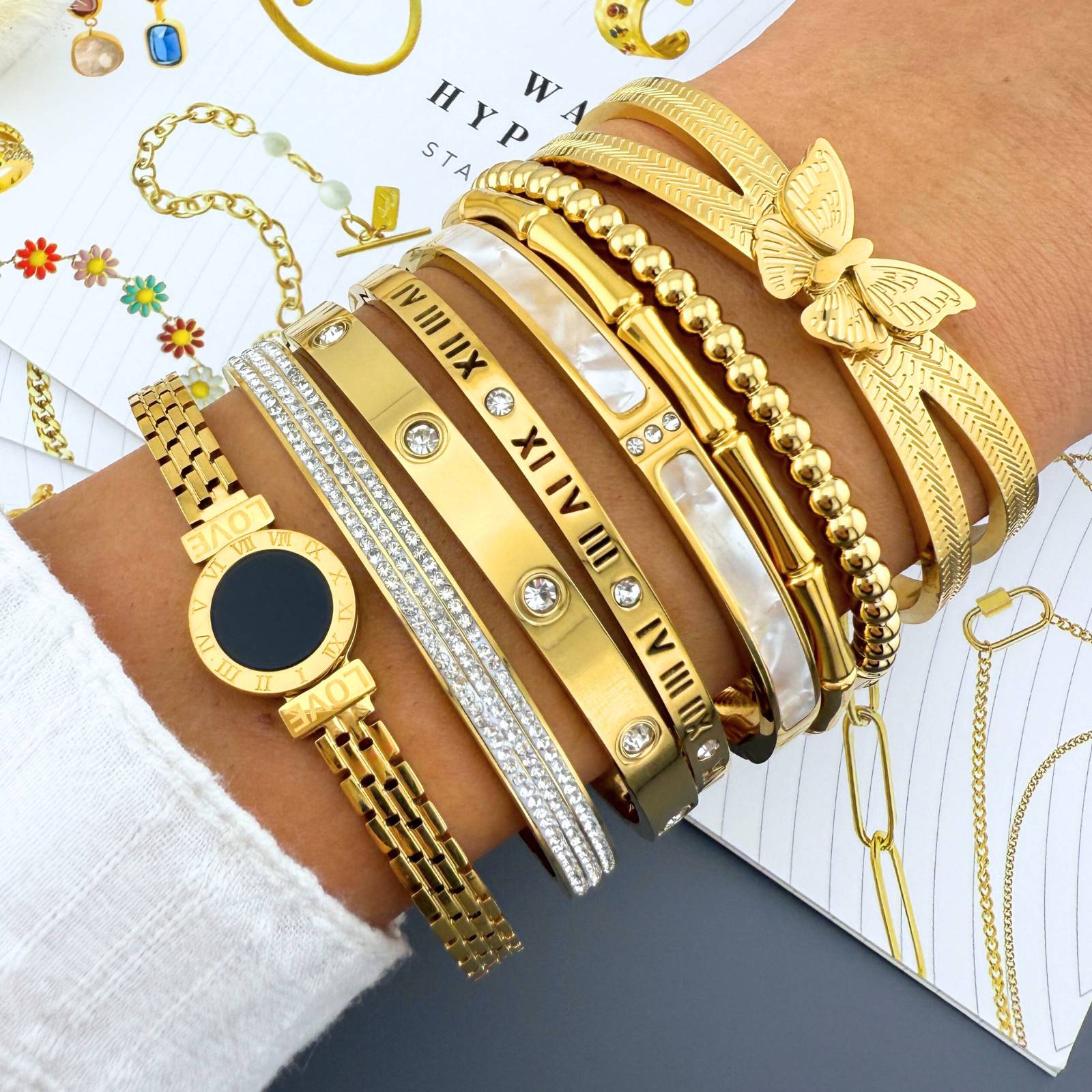 butterfly Bracelet, 18K Gold Plated Steel