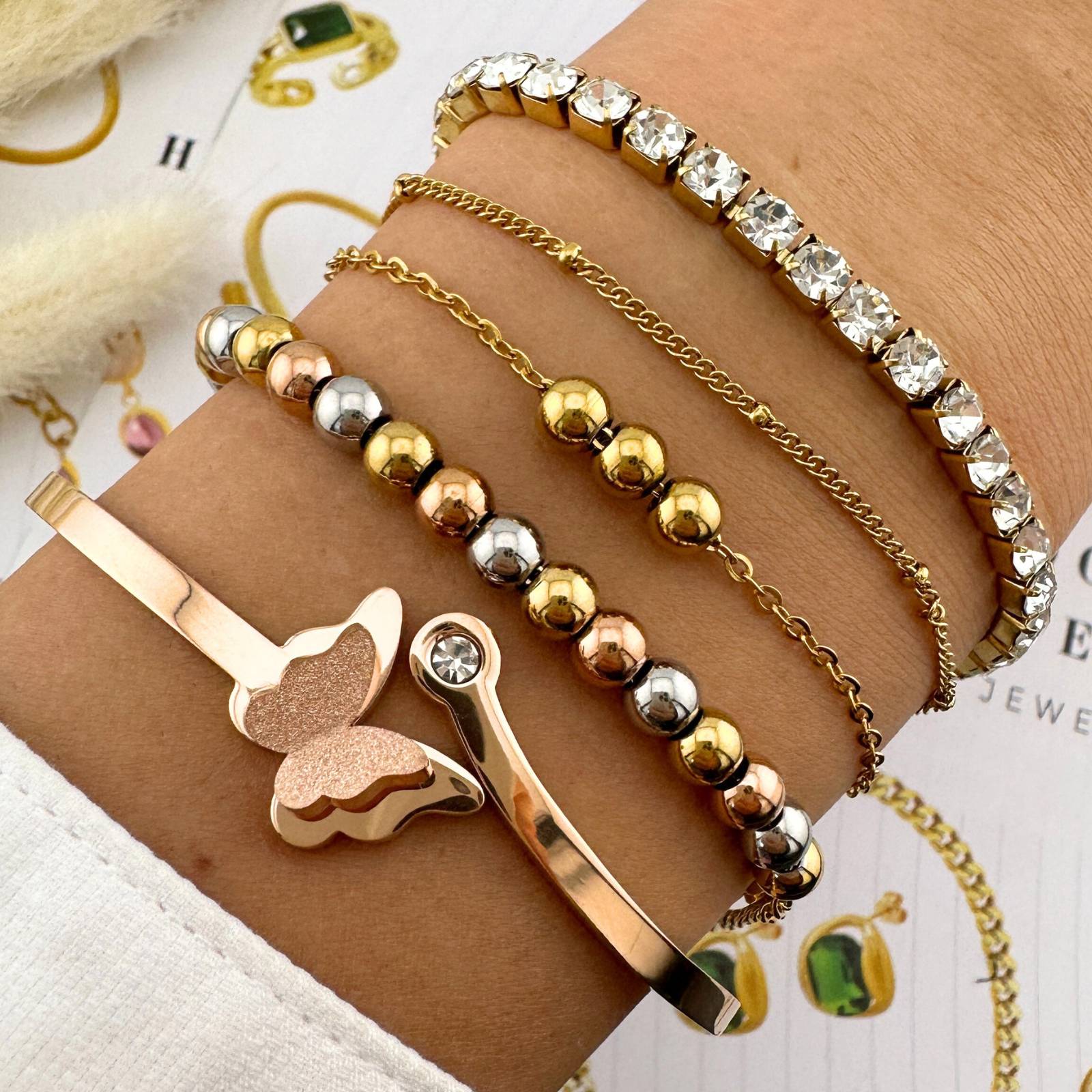 Butterfly Bracelet, 18K Gold Plated Steel