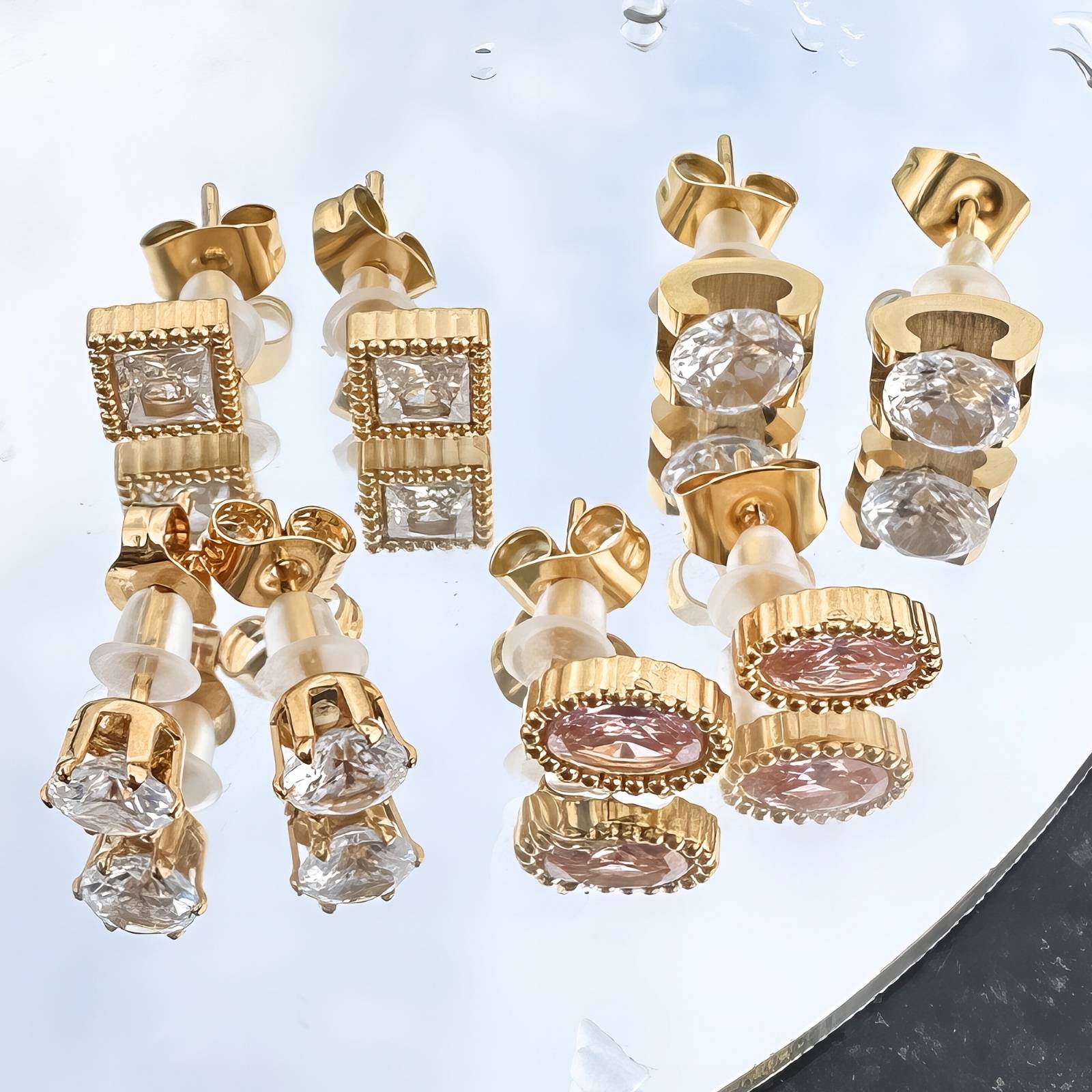 Earrings, 18K Gold Plated Steel