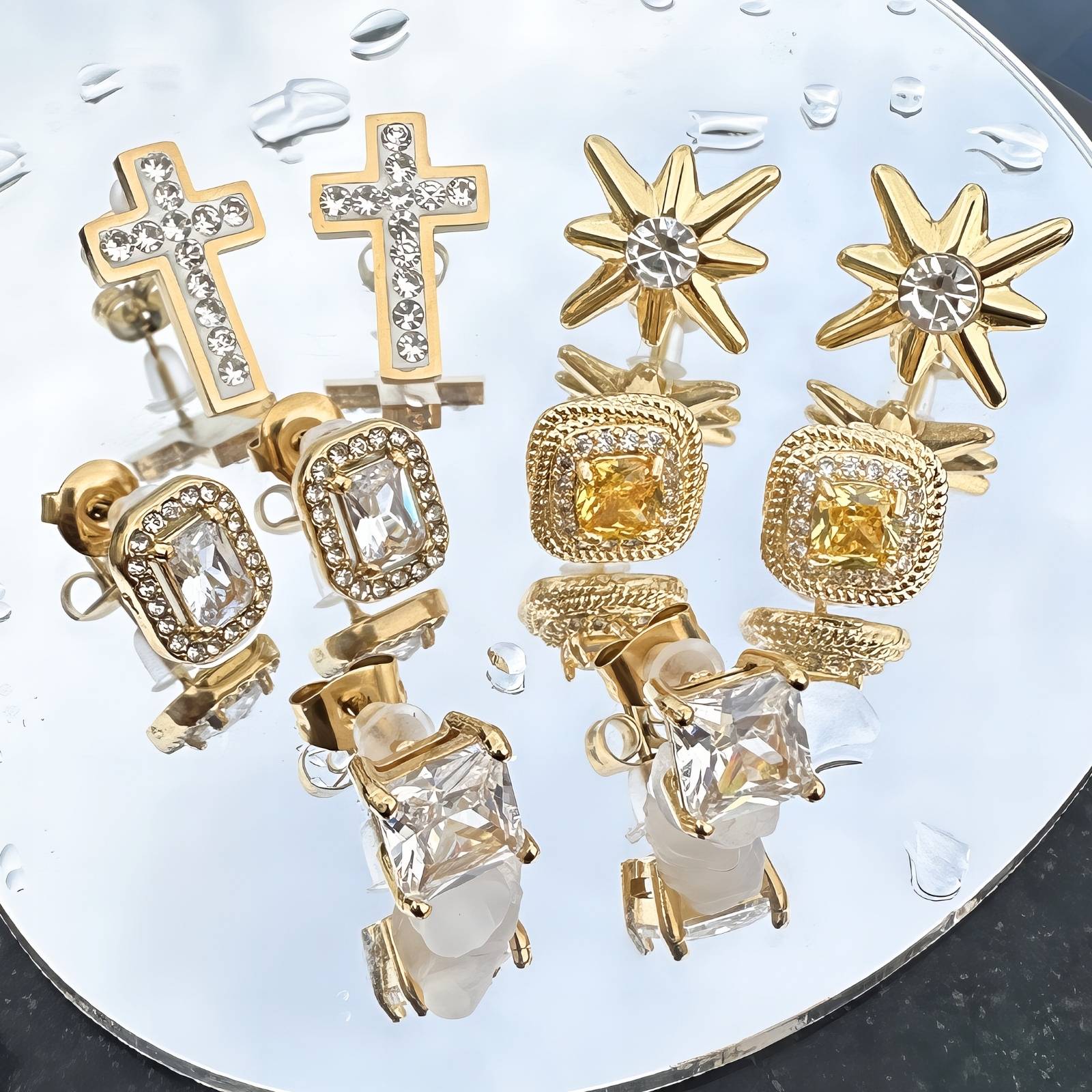 Earrings, 18K Gold Plated Steel