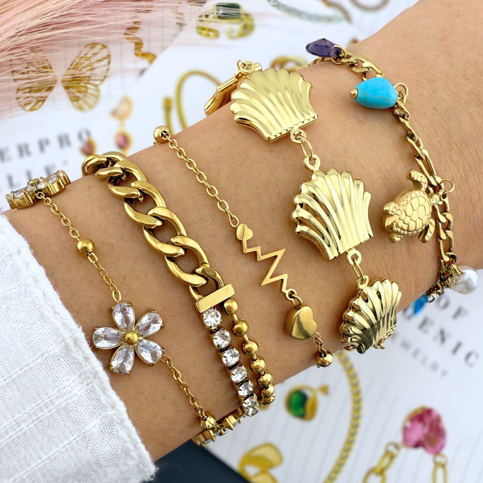 Seashells Bracelet, 18K Gold Plated Steel