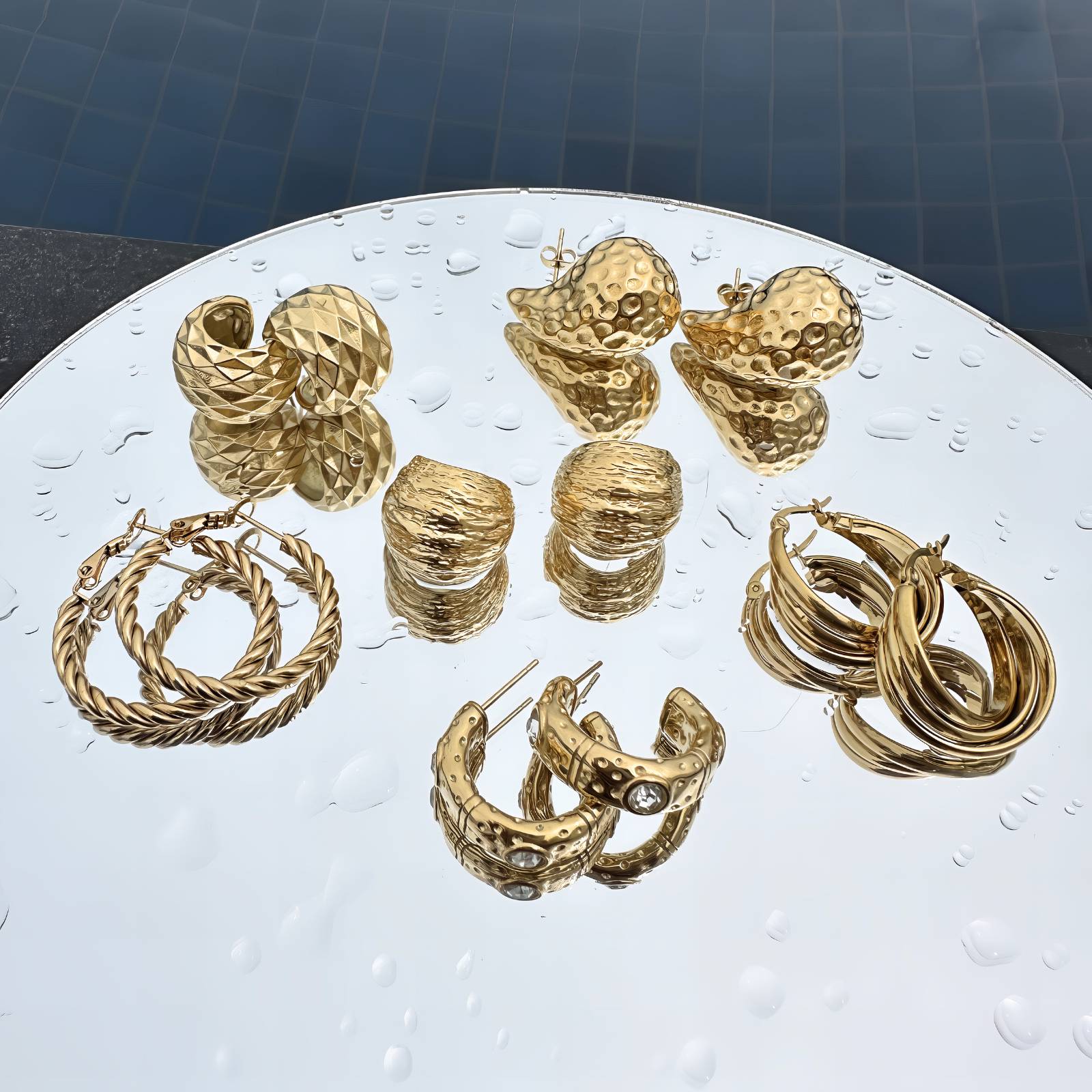 Earrings, 18K Gold Plated Steel