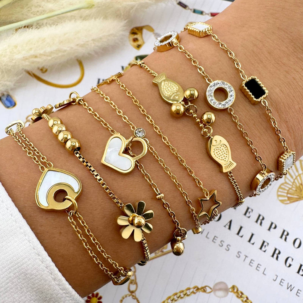 Hearts Bracelet, 18K Gold Plated Steel