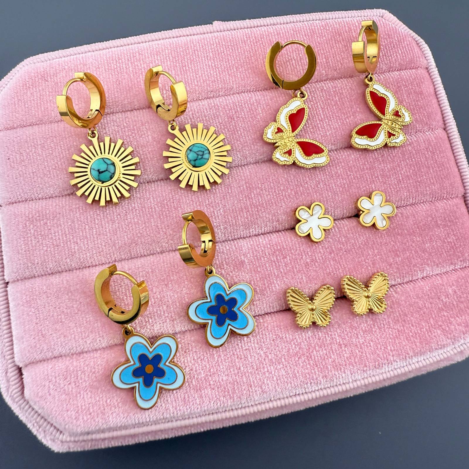 Flower Meadow Earrings, 18K Gold Plated Steel