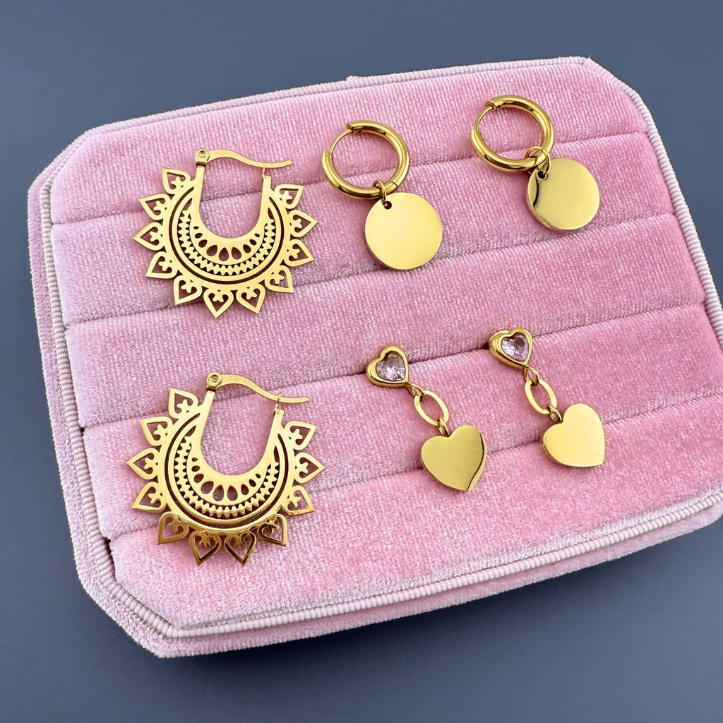 Hearts Earrings, 18K Gold Plated Steel