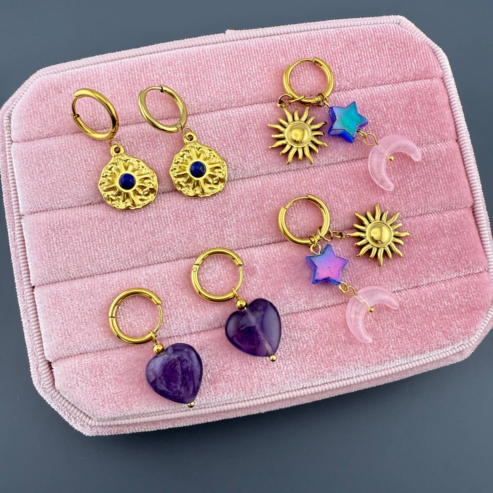 Earrings, 18K Gold Plated Steel