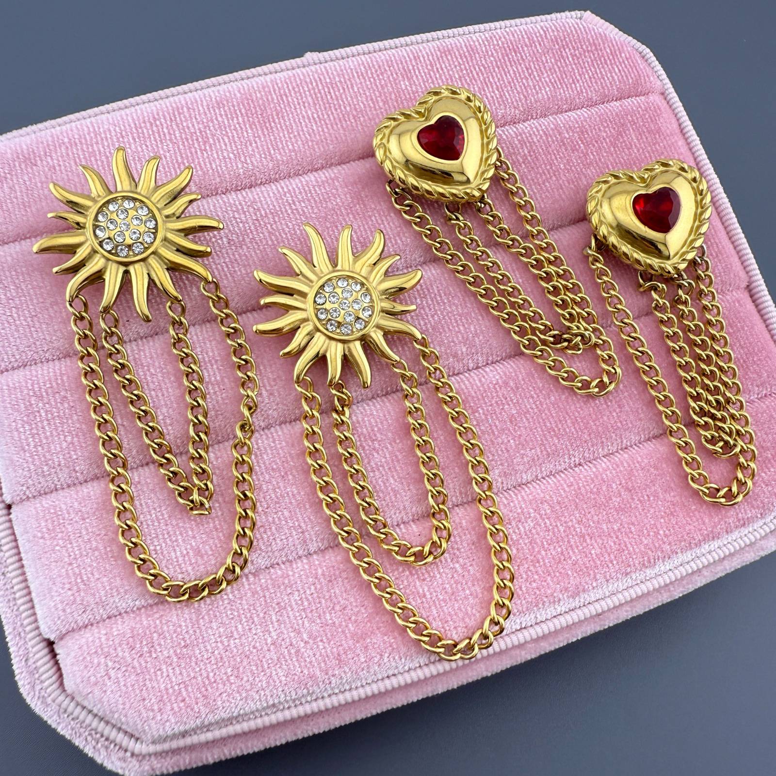 Suns Earrings, 18K Gold Plated Steel