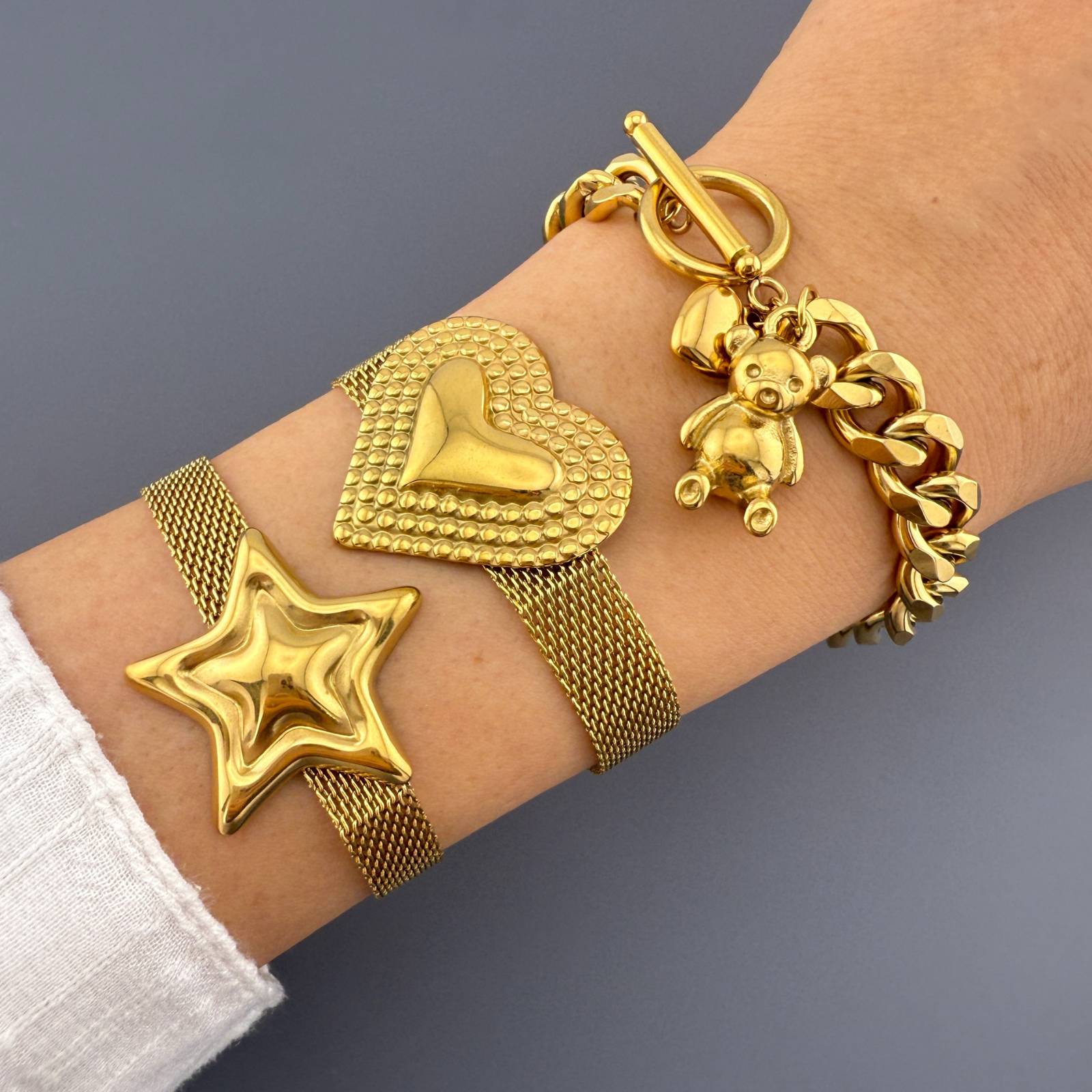 Hearts Bracelet, 18K Gold Plated Steel