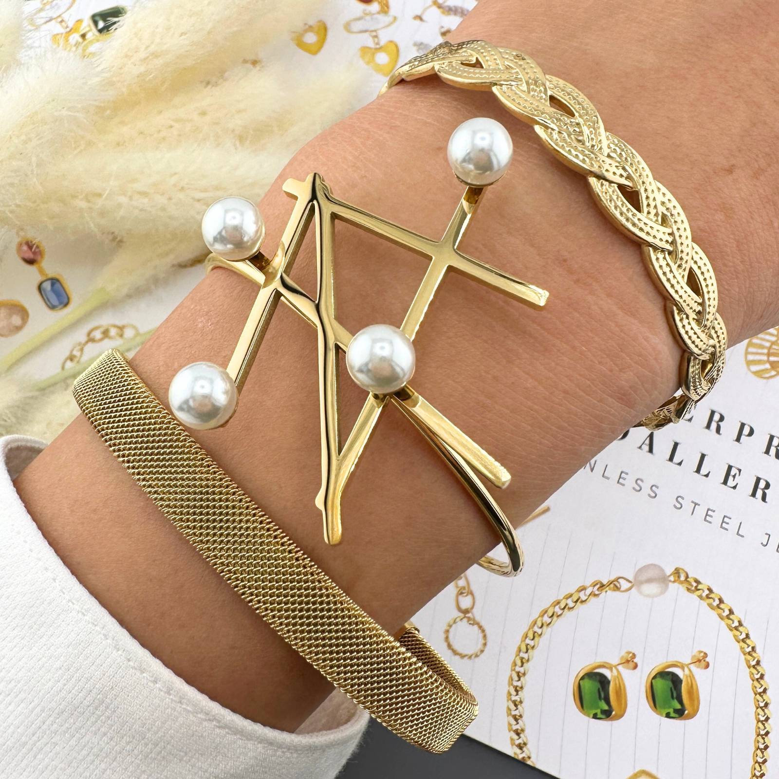 Bracelet, 18K Gold Plated Steel
