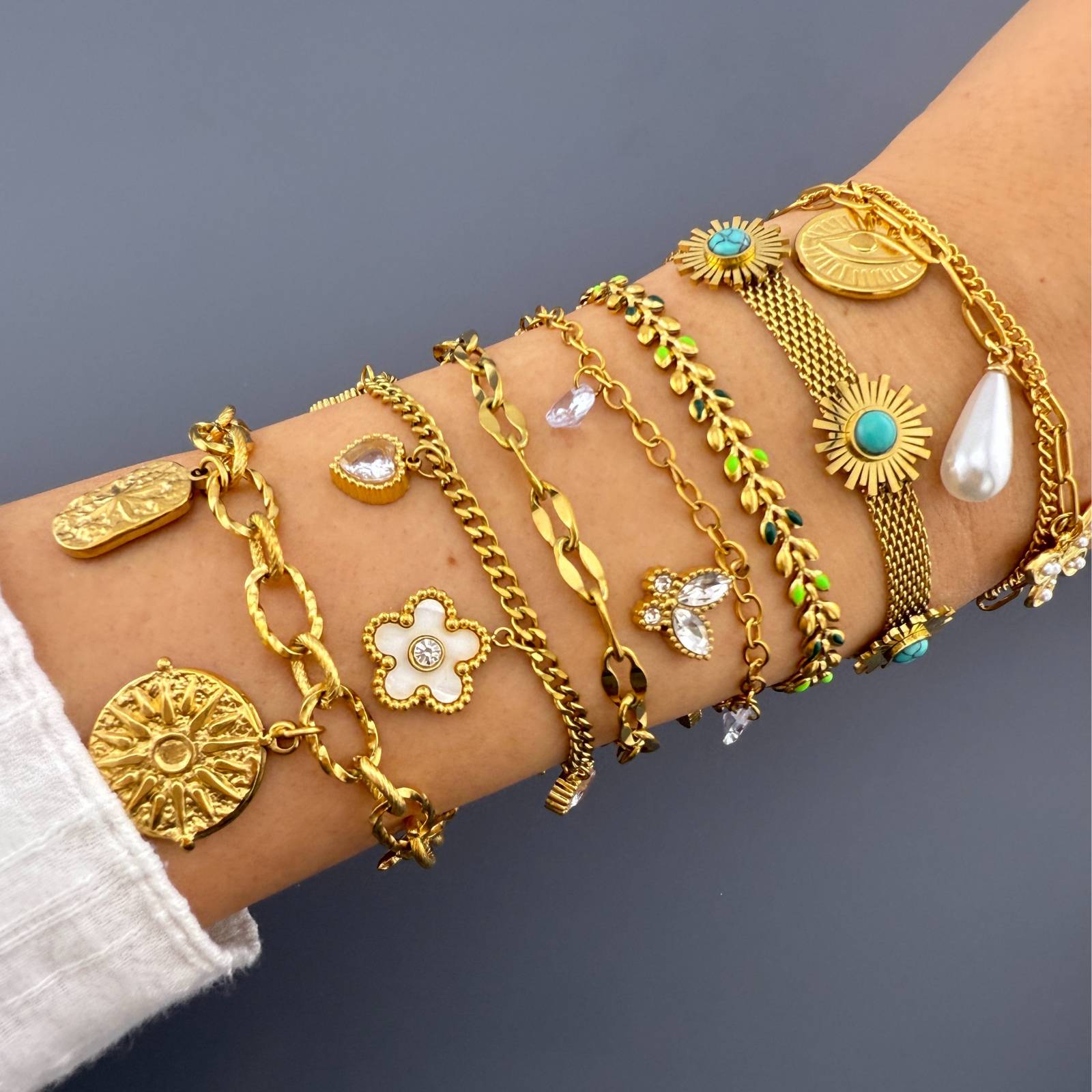Flower Meadow Bracelet, 18K Gold Plated Steel