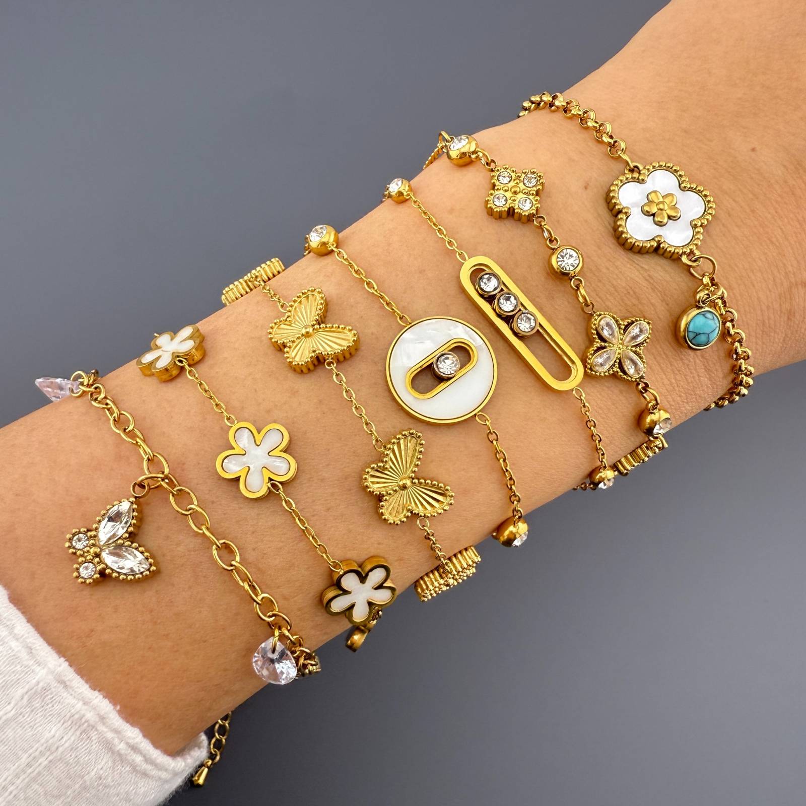 Butterflies Bracelet, 18K Gold Plated Steel
