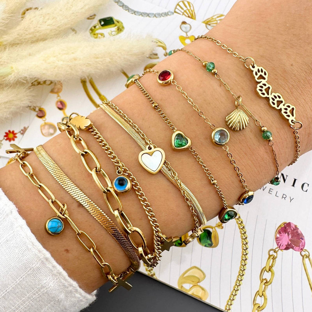 Hearts Bracelet, 18K Gold Plated Steel