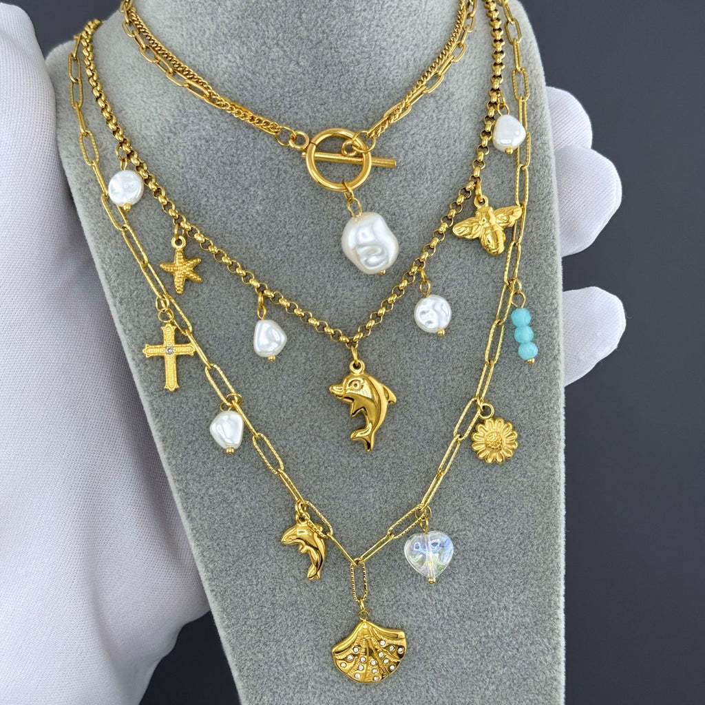 Seashell Necklace, 18K Gold Plated Steel