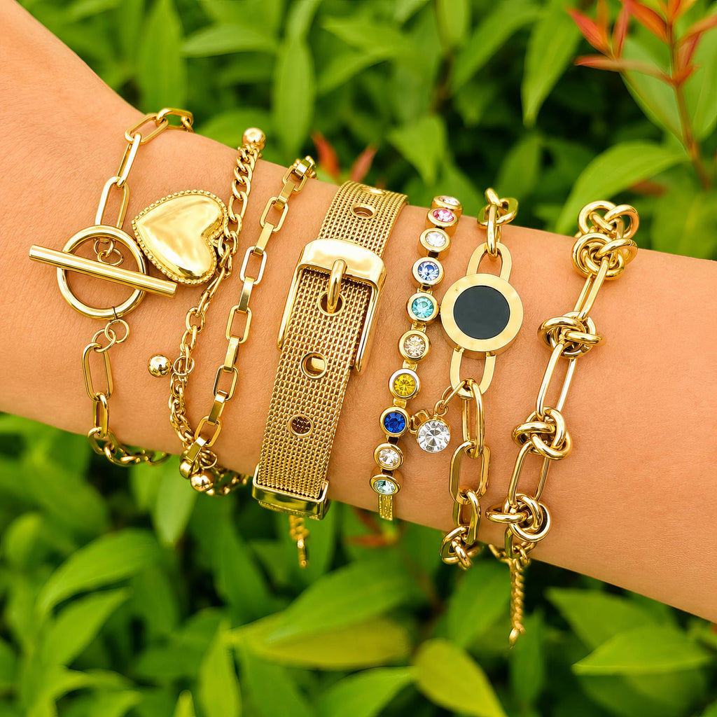 Hearts Bracelet, 18K Gold Plated Steel