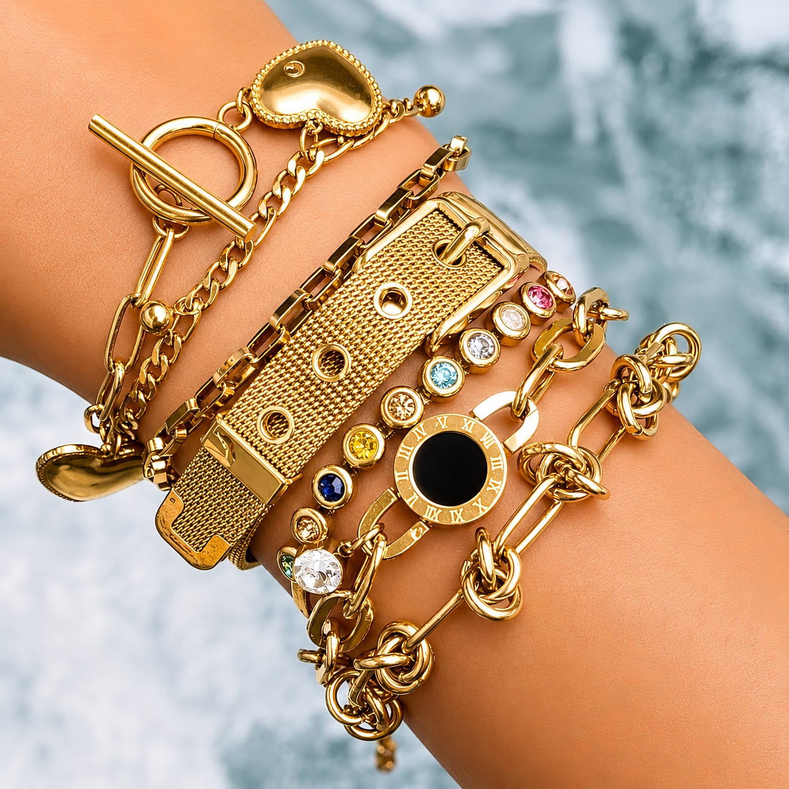 Hearts Bracelet, 18K Gold Plated Steel