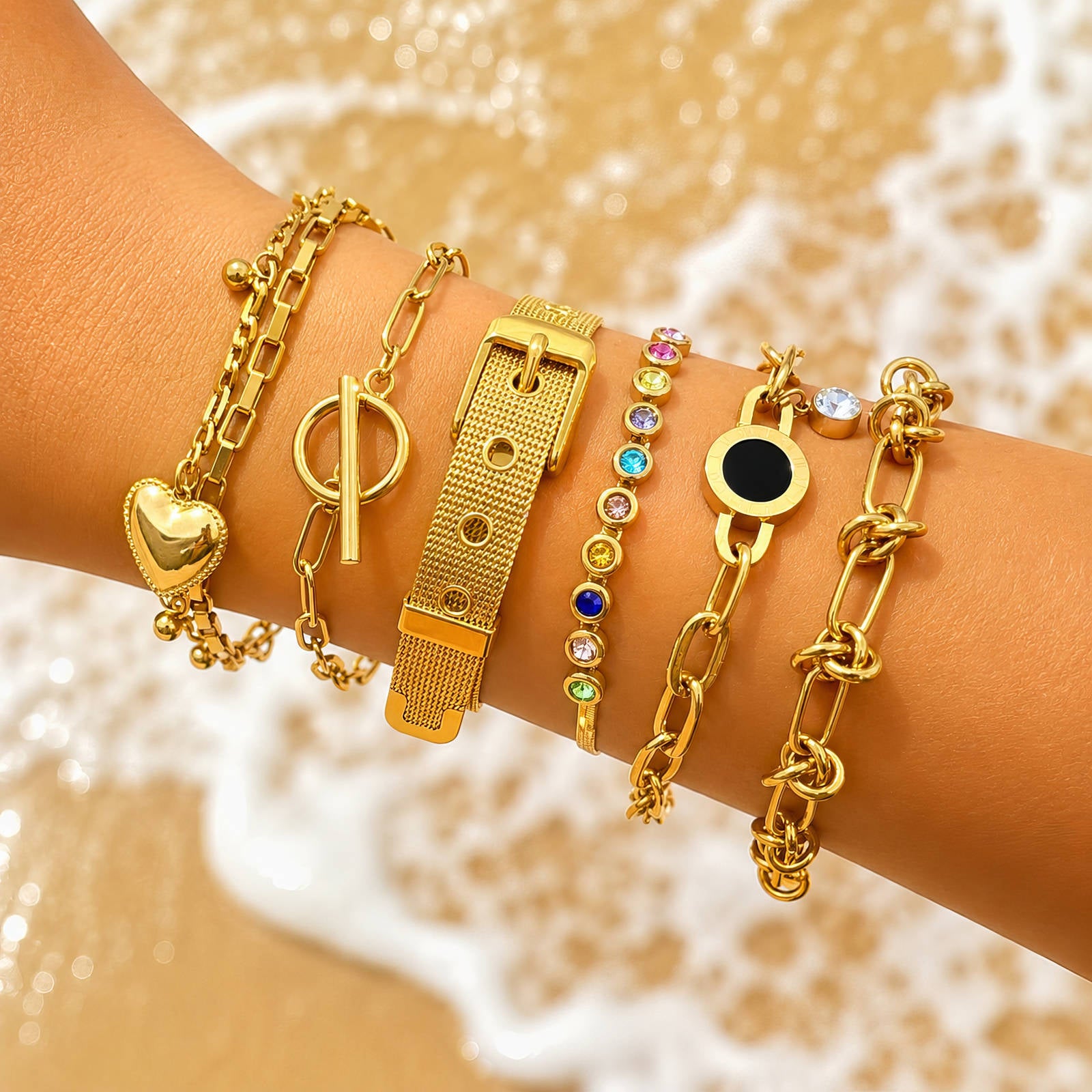 Hearts Bracelet, 18K Gold Plated Steel