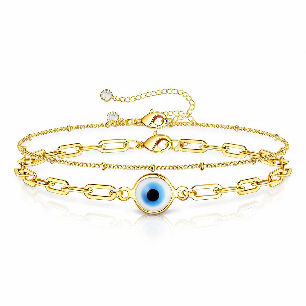 Evil Eye Bracelet, 18K Gold Plated Steel