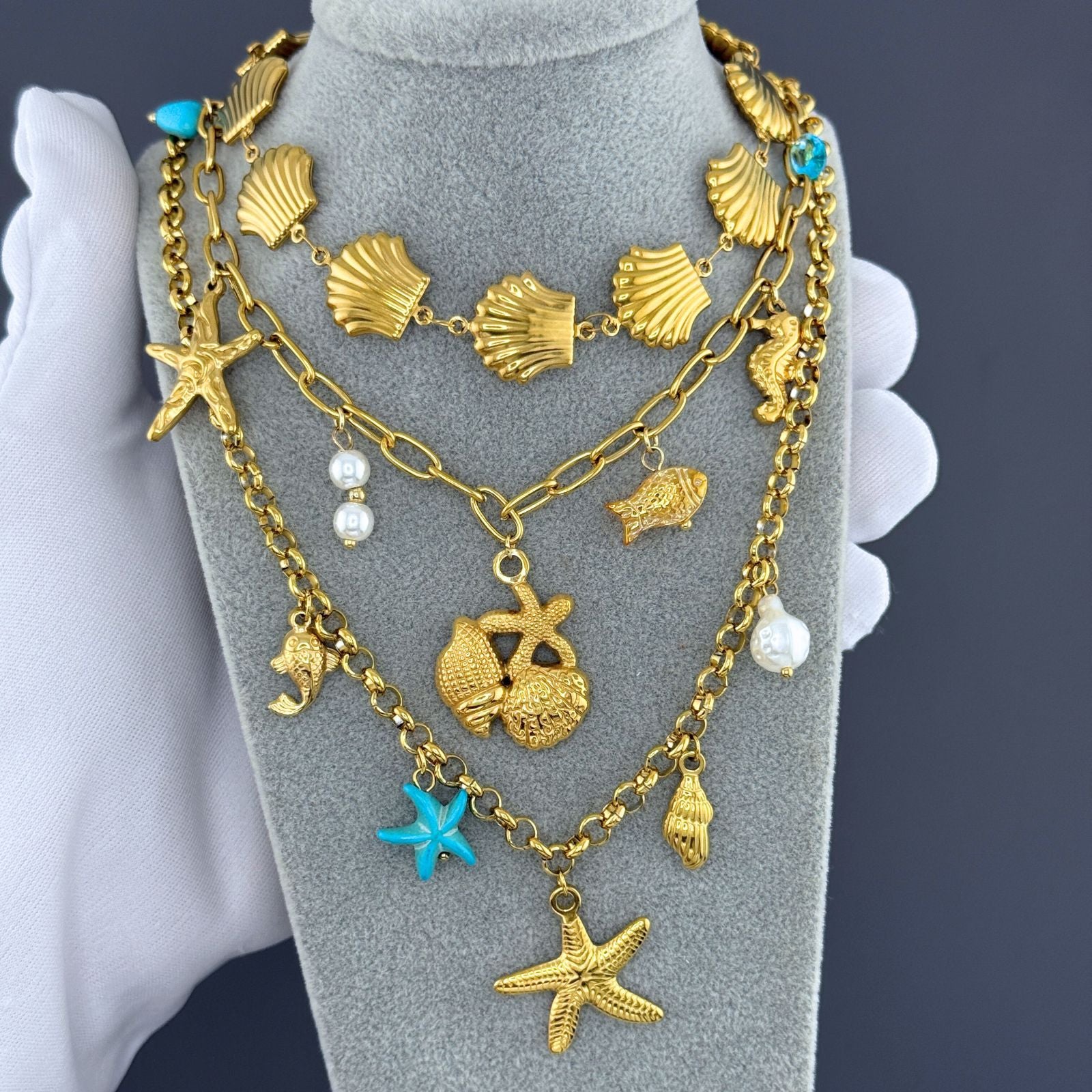 Seashells Necklace, 18K Gold Plated Steel