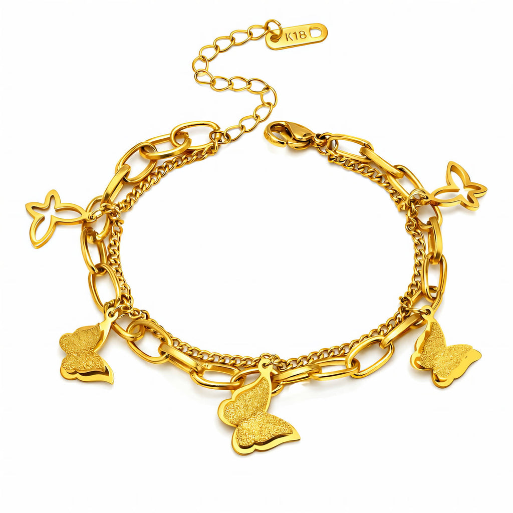 Butterflies Bracelet, 18K Gold Plated Steel