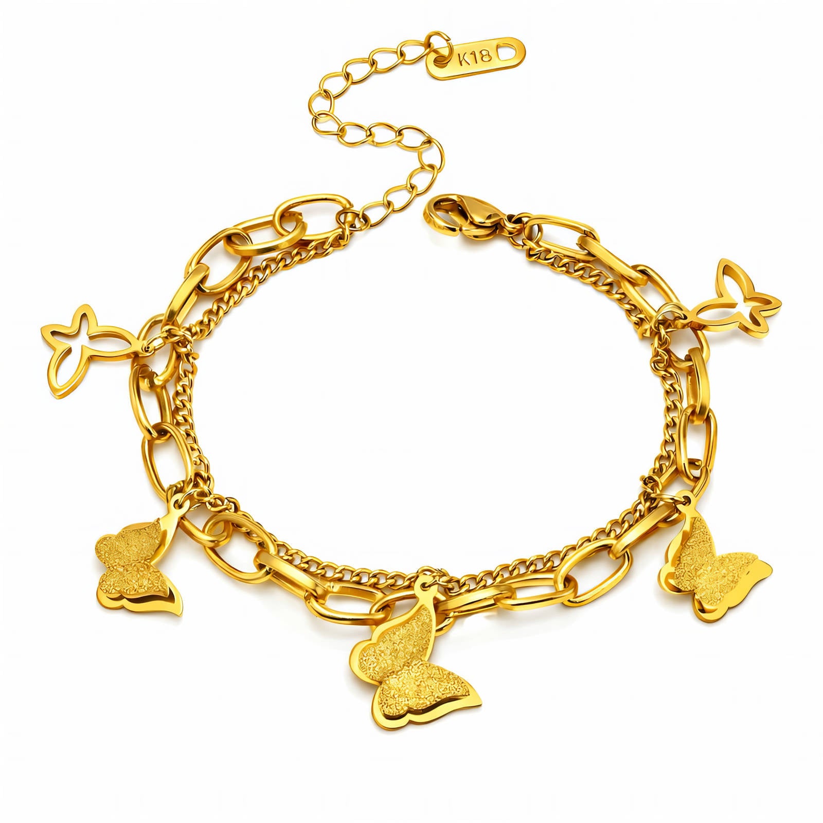 Butterflies Bracelet, 18K Gold Plated Steel