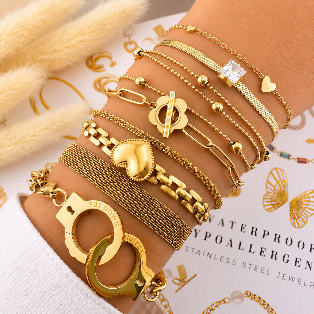 Heart Bracelet, 18K Gold Plated Steel