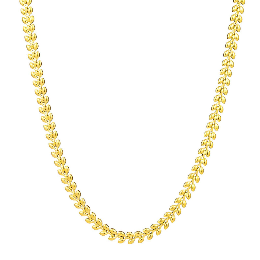 Leaves Necklace, 18K Gold Plated Steel