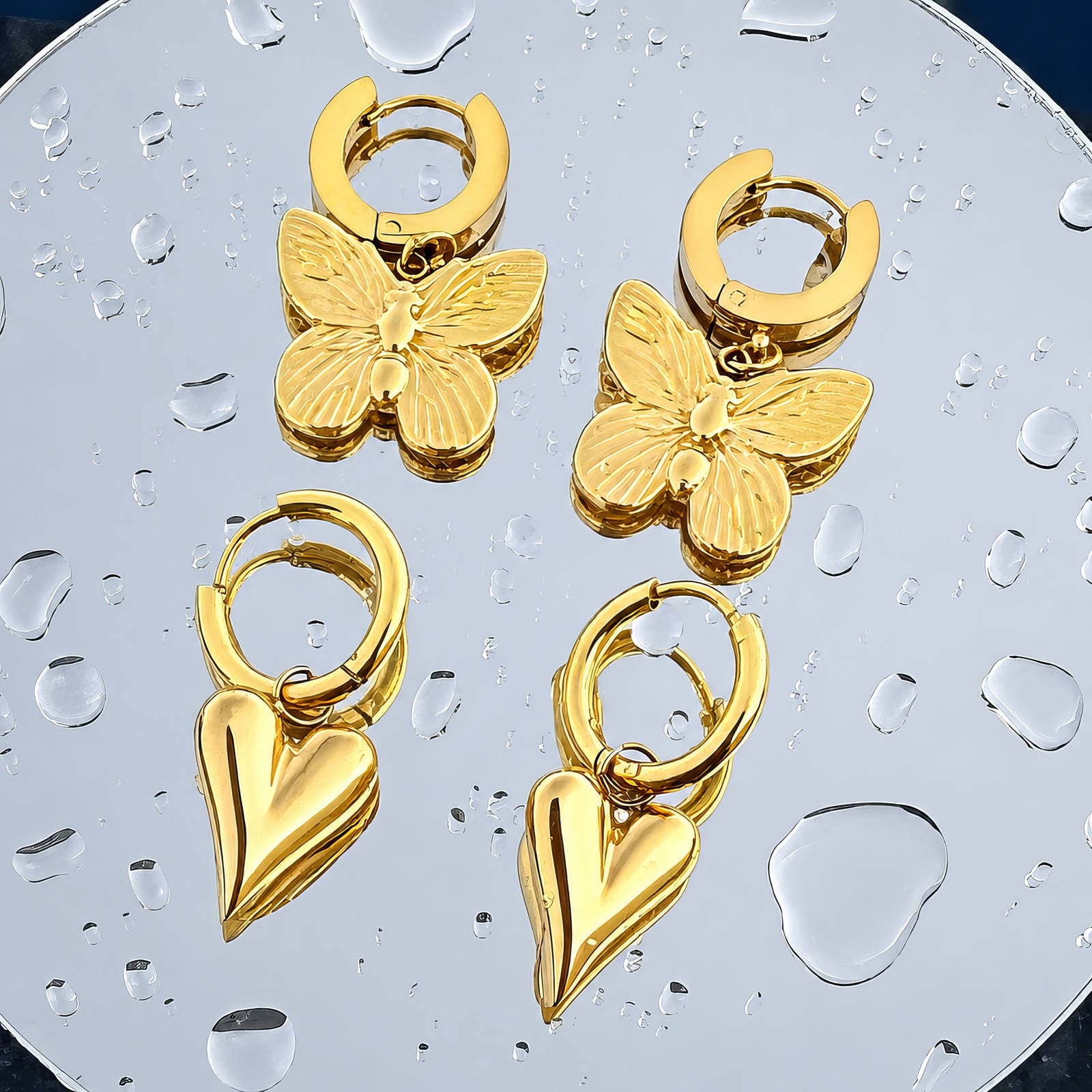 Hearts Earrings, 18K Gold Plated Steel