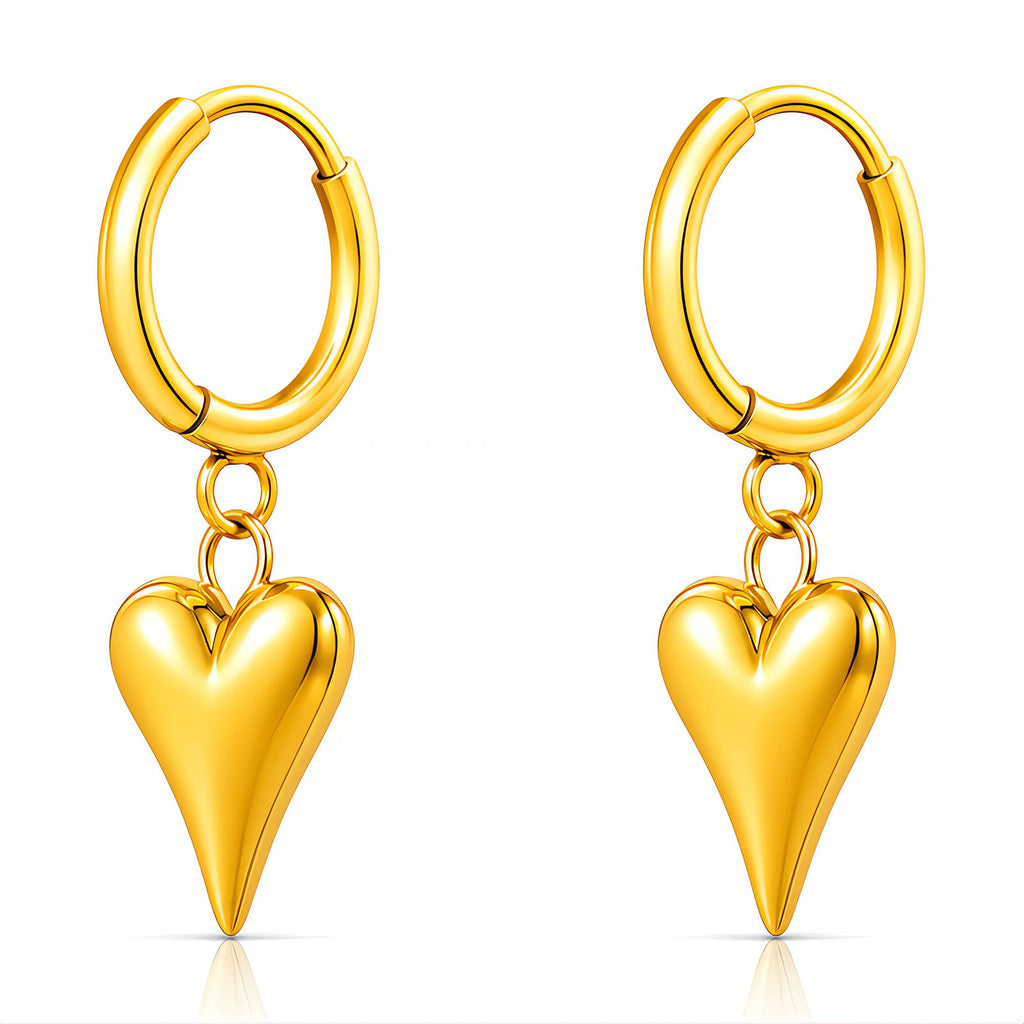 Hearts Earrings, 18K Gold Plated Steel