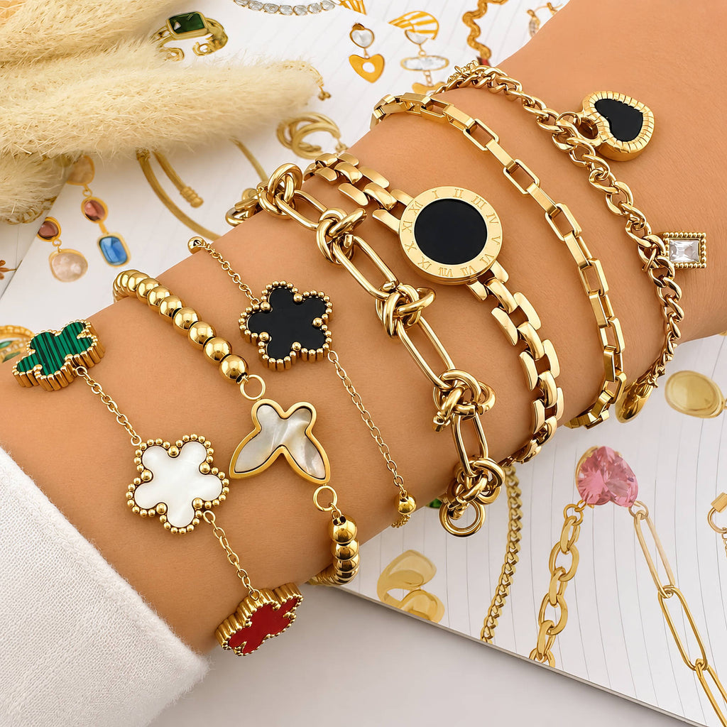 Hearts Bracelet, 18K Gold Plated Steel
