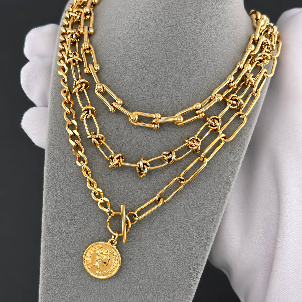 Necklace, 18K Gold Plated Steel
