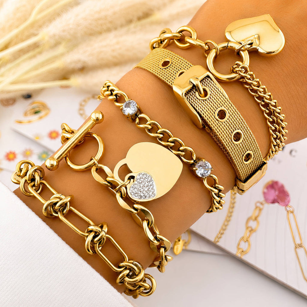Hearts Bracelet, 18K Gold Plated Steel