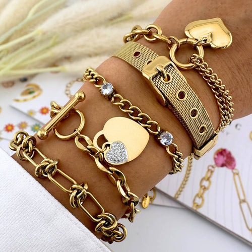 Bracelet, 18K Gold Plated Steel