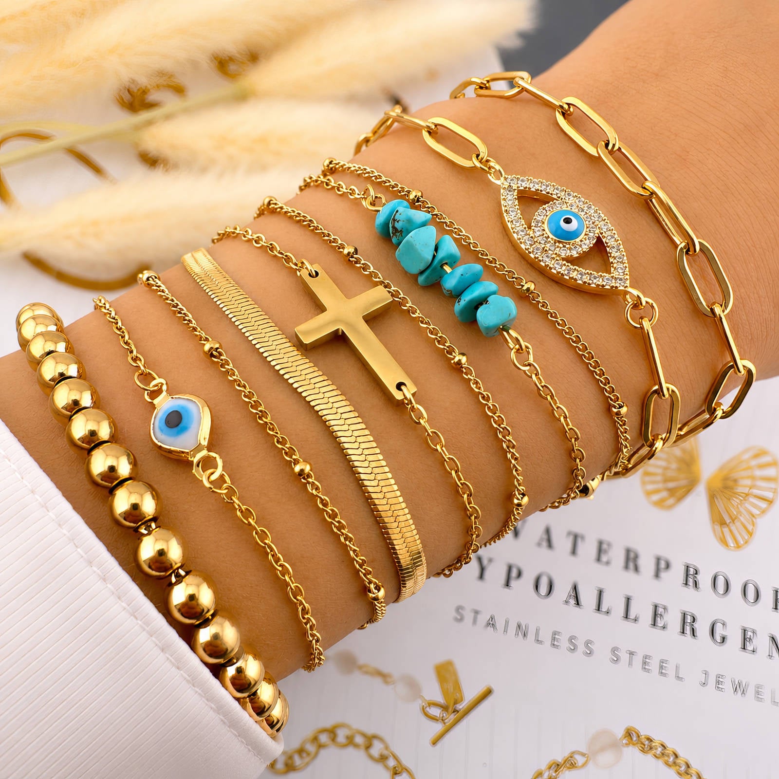 Bracelet, 18K Gold Plated Steel