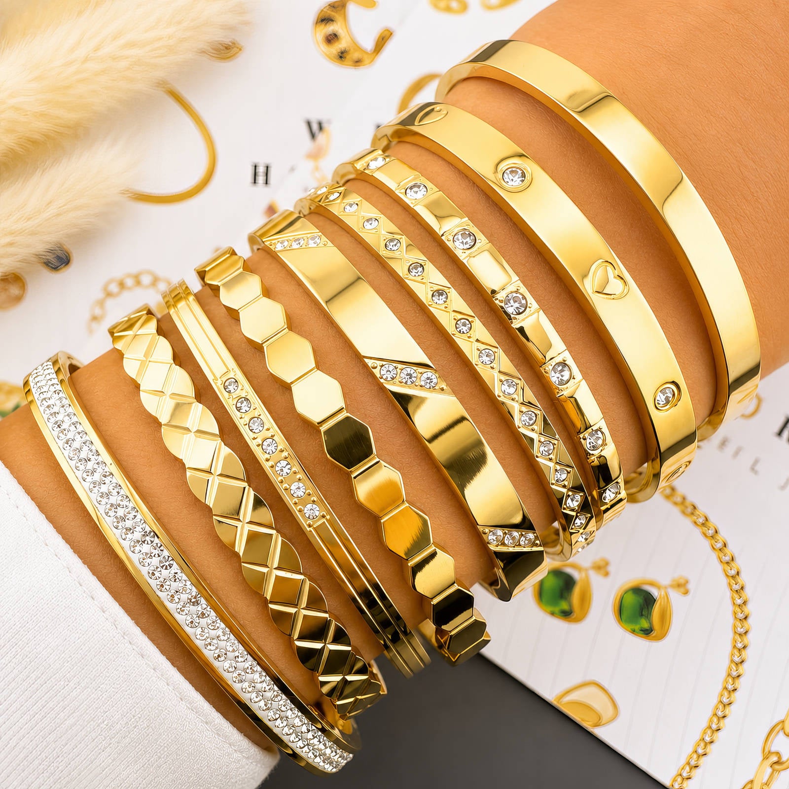 Hearts Bracelet, 18K Gold Plated Steel
