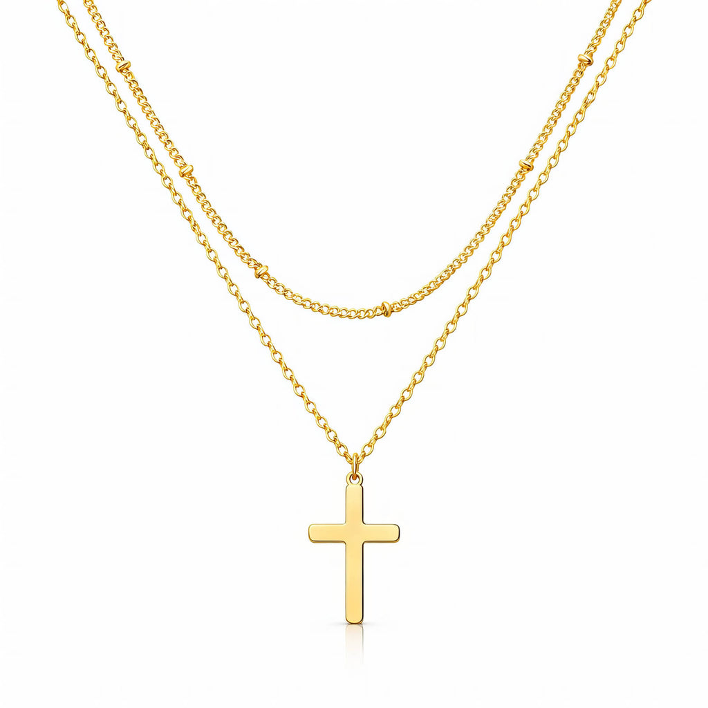 Crosses Necklace, 18K Gold Plated Steel