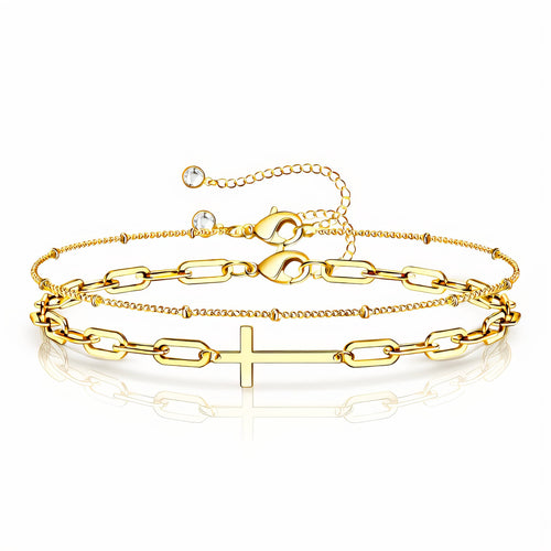 Cruz Layered Cross Waterproof Gold Bracelet for Women by VYRA Jewellery - waterproof tarnish-resistant gold bracelet